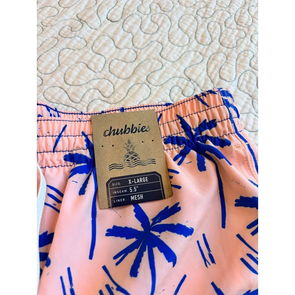 Chubbies Mens XL Swim Trunks Blue Pink Palm‎ Tree Split 5.5 Inseam Mesh Liner